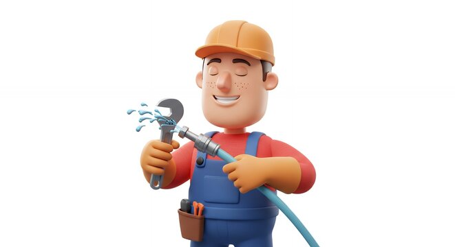 Cartoon plumber character with tools