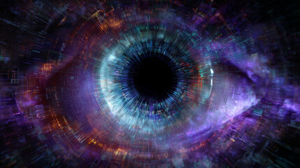 Futuristic digital eye with abstract light effects