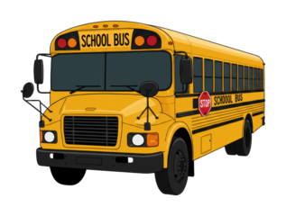 Bus transport action school bus stopping for students urban environment cartoon style front concept. Cut out png