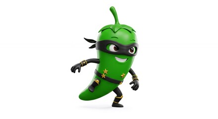 Obraz premium Cute green chili pepper ninja character