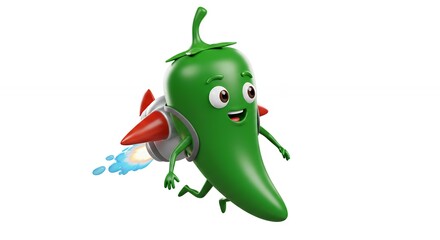 Flying chili pepper cartoon character
