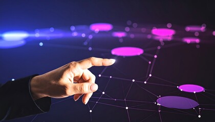 Hand interacting with digital network