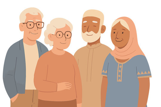 Diverse group of seniors smiling in warm toned portrait