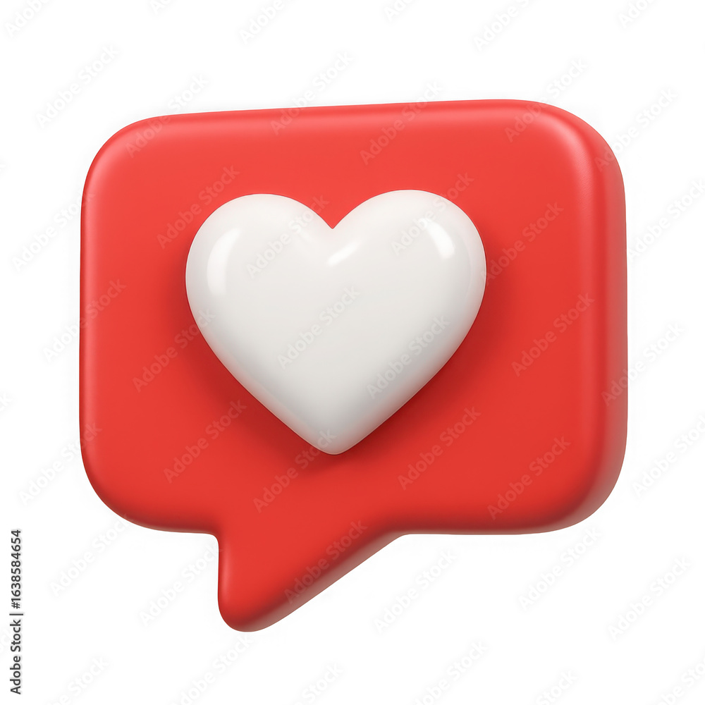 Poster 3d social media like notification icon with a white heart inside a red speech bubble isolated on tra