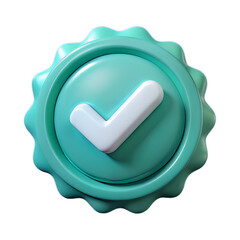 Turquoise 3D Plastic Checkmark Badge with Soft Glow and Beveled Mark