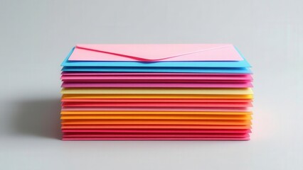 Stacks of Colorful Envelope: A vibrant composition featuring a neat pile of colorful envelopes, arranged in a rainbow gradient against a clean backdrop, ready to be sent