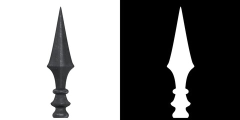 3D rendering illustration of a cast iron fence topper