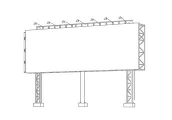 Obraz premium A billboard with a blank screen supported by columns under a lighting rig