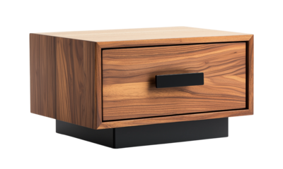 Wooden nightstand with a single drawer and a sleek design. isolated on white background and transparent background