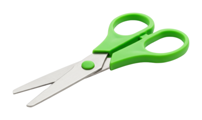 Cutting action with green scissors home office product indoor diy concept. Cut out png
