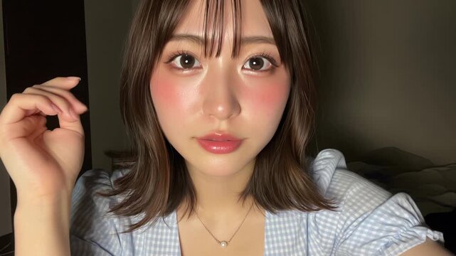 ほろ酔いでビデオ通話、彼女感あふれる女性の自撮り