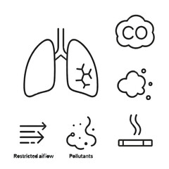 Obraz premium Lung health black and white icons: air pollution and smoking effects