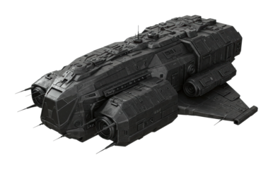 Futuristic spaceship sci-fi universe 3d model dark environment aerial advanced technology concept. Cut out png