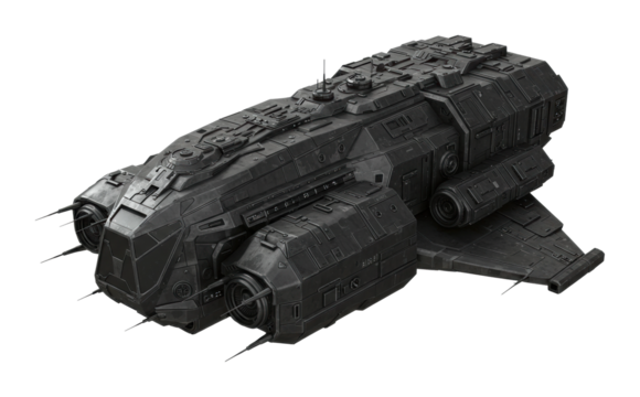 Futuristic spaceship sci-fi universe 3d model dark environment aerial advanced technology concept. Cut out png