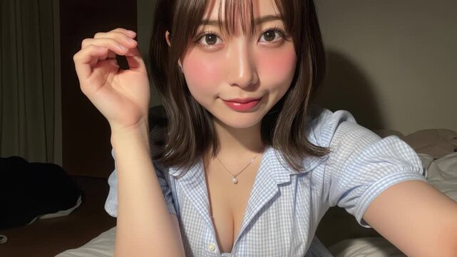 ほろ酔いでビデオ通話、彼女感あふれる女性の自撮り