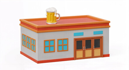 Miniature Building with Beer Mug on Roof