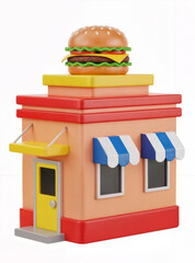 Stylized Hamburger Restaurant Building with Burger on Top