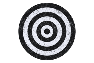 Grungy Black and White Circular Target with Concentric Rings and Textured Surface