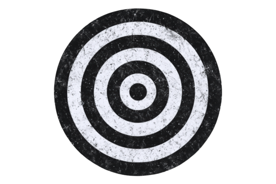 Grungy Black and White Circular Target with Concentric Rings and Textured Surface