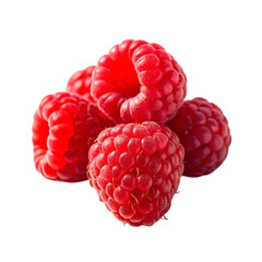 Pile of fresh raspberries isolated on transparent background, close up