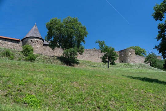Castle embrasure with a roof at the castle wall.

