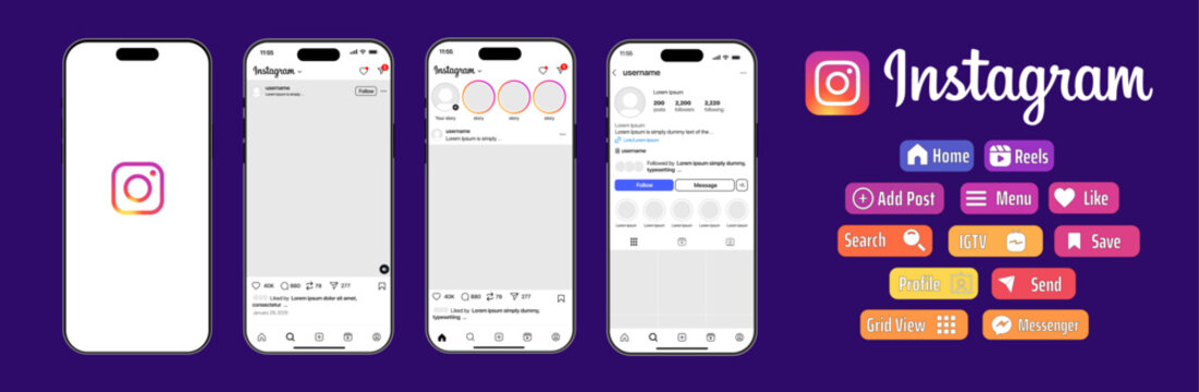  Instagram mockup social media template , new update instagram post mock up , frame social network, Instagram moc kup with mobile phone.
