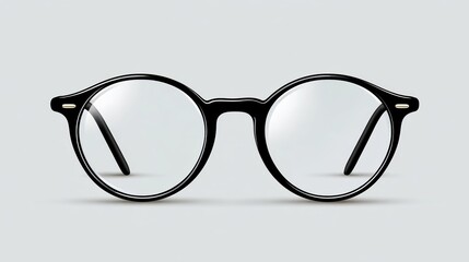 Pair of black glasses with a black frame. The glasses are black and have a round shape