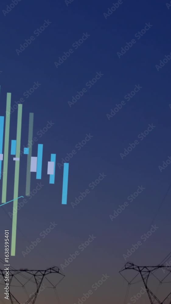 Poster animation of data processing over electricity pylons