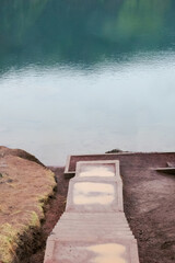 Kerid crater in Iceland on rainy April day.
