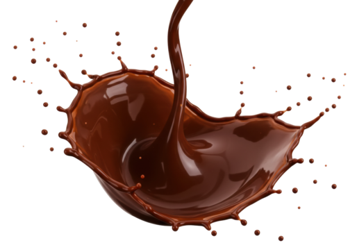 Dynamic chocolate splash action studio food isolated high angle culinary art. Cut out png