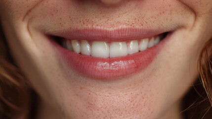 Mund einer lächelnden Frau mit weissen Zähnen