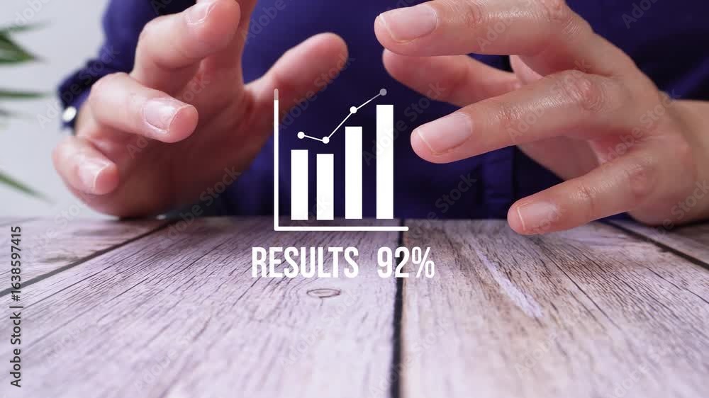 Poster close-up of people's hands at a table protecting a progress animation with a percentage display of a