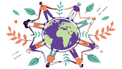 Diverse people holding hands around the world in solidarity