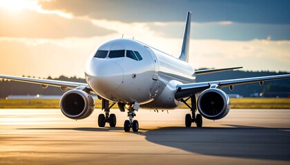 Obraz premium Airplane Taxiing Sunset Airport.