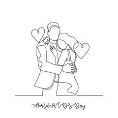 One continuous line drawing of World AIDS Day vector illustration. World AIDS Day themes design concept in simple linear continuous line. Great vector design for healthcare and medical campaign.