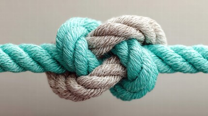 Fototapeta premium A close-up of a detailed turquoise and tan rope knot against a blurred background.