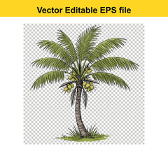 Coconut Tree Botanical Illustration – Vintage Ink Linocut Style