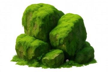 Mossy rocks forming compact natural hillock, isolated on transparent backdrop, ideal for compositing and ecological design layouts