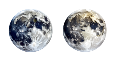 Two Abstract Planets or Moons Side by Side on Transparent Background