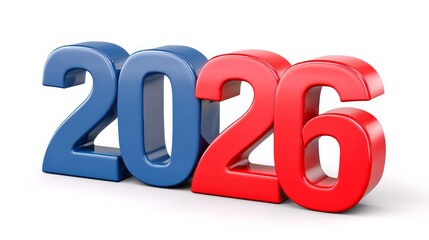 The year 2026 is written in red and blue letters. The letters are in the shape of a number, with the number 20 in the middle and the numbers 2 and 6 on either side