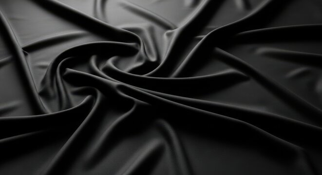Luxurious black fabric draped and swirled in studio lighting