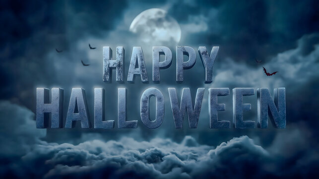 Happy Halloween text featuring blue smoke layers / 青い煙の層が特徴のハロウィーン文字