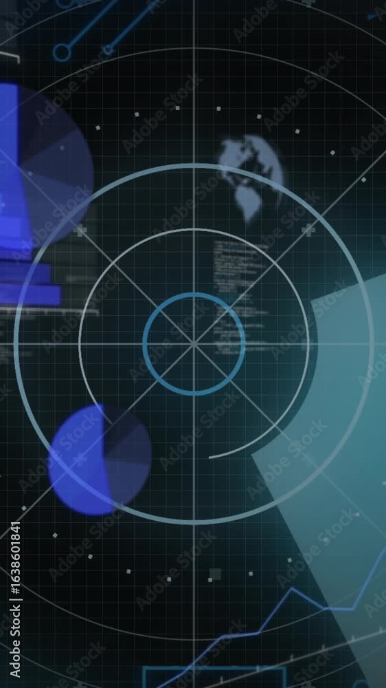 Poster rotating elements and data processing on radar screen, creating animation