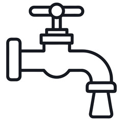 Clean outline icon of a water tap with a droplet on a white background