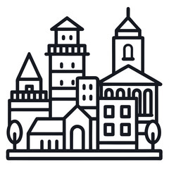 Naklejka premium Simple outline illustration of a town building on a white background