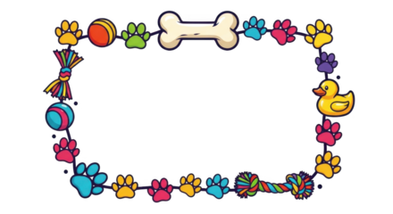 Border Decoration Featuring Dog Toys and Paw Prints Creating a Playful Canine Theme for Pet Products or Websites