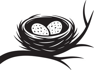 Bird Nest Illustration Featuring Eggs on Branch Depicting Nature's Cradle