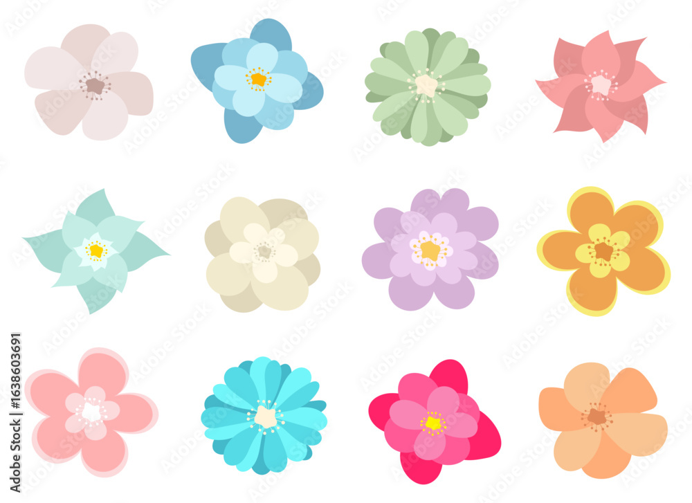 Aufkleber a colorful display of simplified floral illustrations, each one unique and charming in its own way.