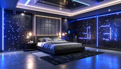 Futuristic bedroom interior