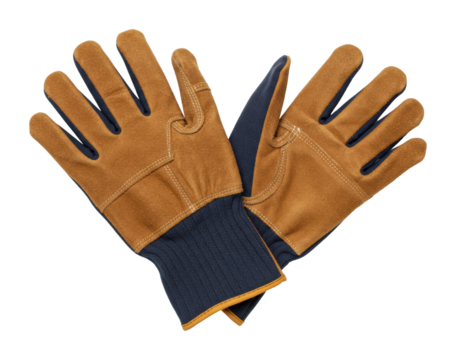 Durable work gloves for heavy-duty tasks workshop product indoor safety equipment. Cut out png - Powered by Adobe